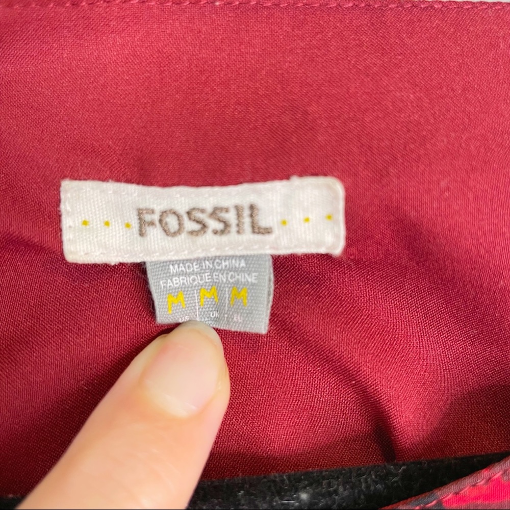 Fossil Red Feather Pattern Shift Dress Size Medium - image 5